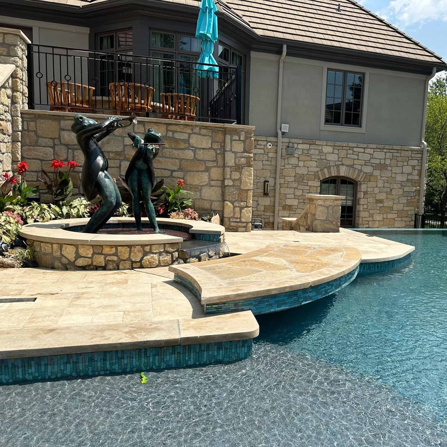 Beautiful limestone pool coping