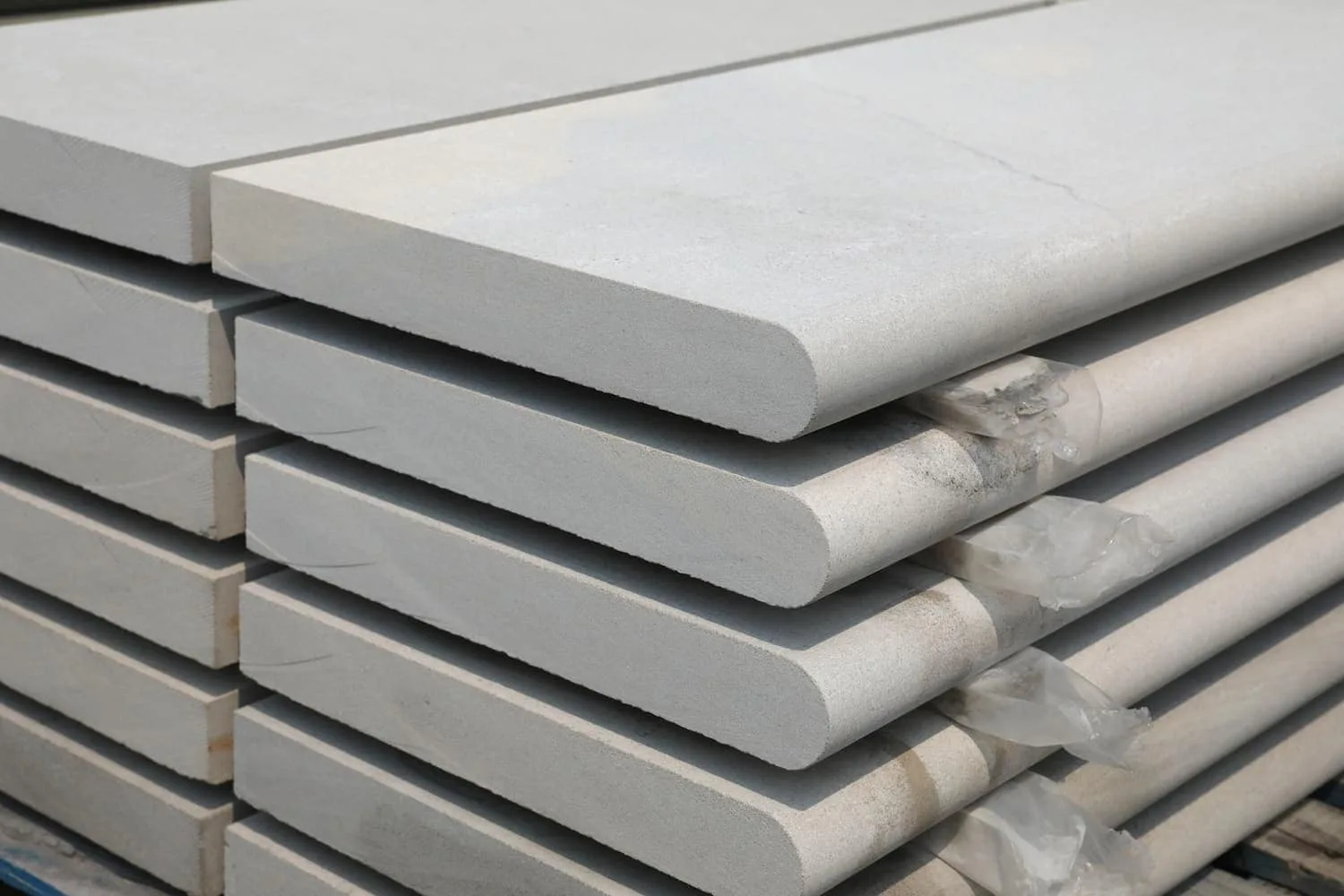 Limestone bullnose edge profile ready for pick up