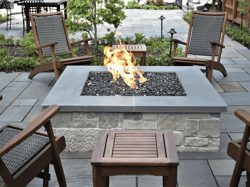 Custom fire pit with open flame