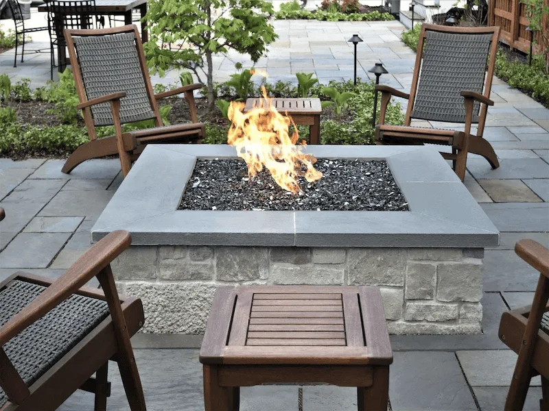 Custom fire pit with open flame